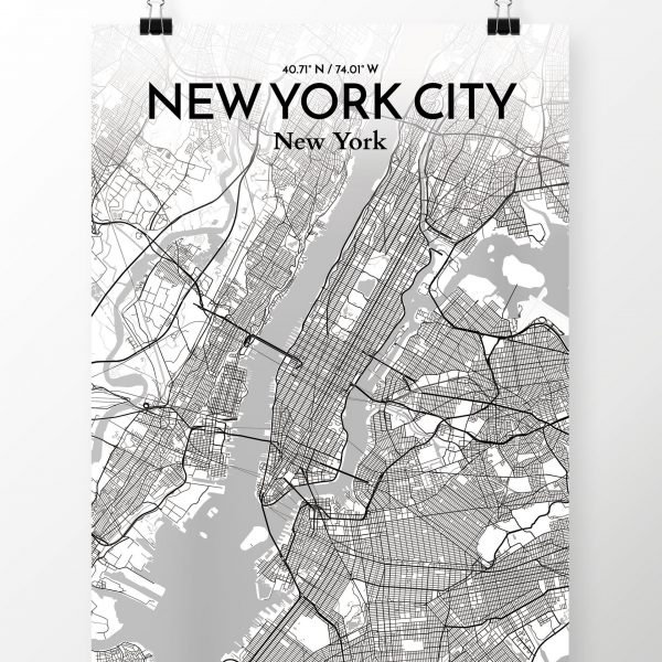 Carte de New York - impression sur papier, H 27,6 po x l 19,7 po x P 0,05 po