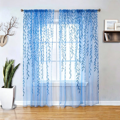 Weeping Willow Sheer Curtains Tree Leaf Pattern Semi Sheer Window Drapes for Living Room Bedroom Balcony