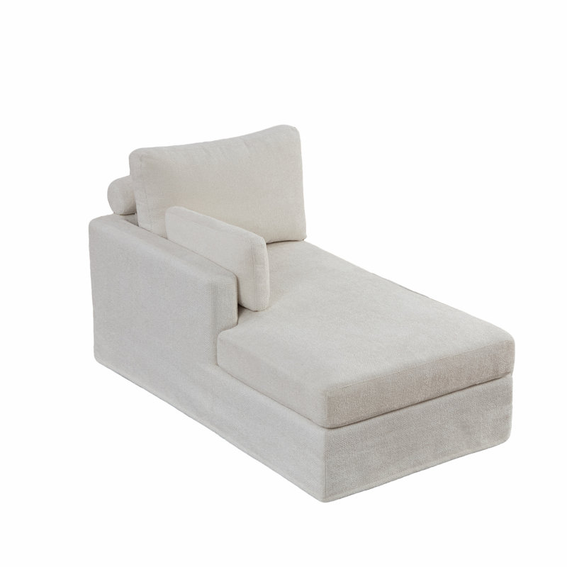 Chaise longue rembourrée L 60 po, Orienté à gauche (vu de face), Ivoire ivoire
