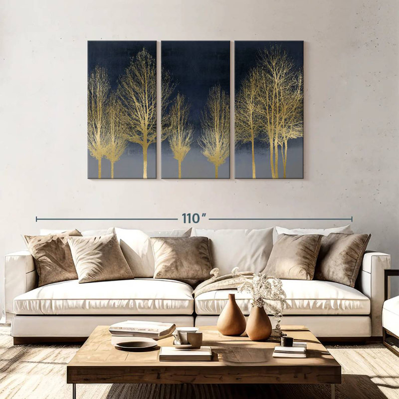 Harnek Gold Forest On Blue, 48" H x 74" W