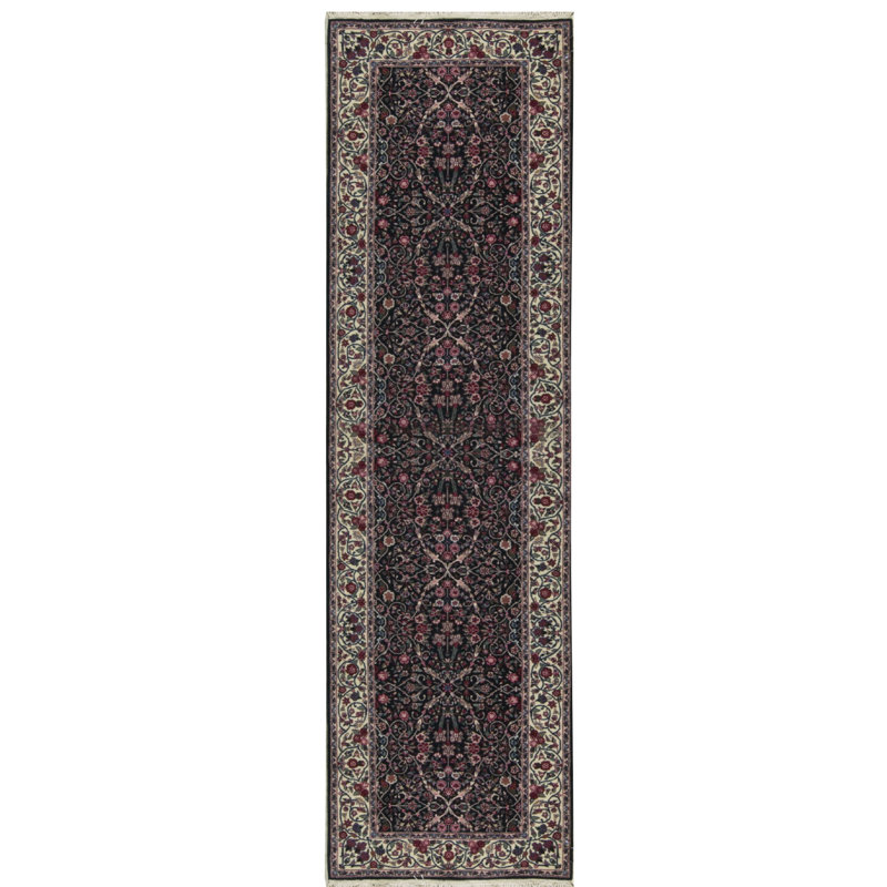 Shah One-of-a-Kind Runner 2'6" X 9' Runner Wool Area Rug in Black/Green/Ivory