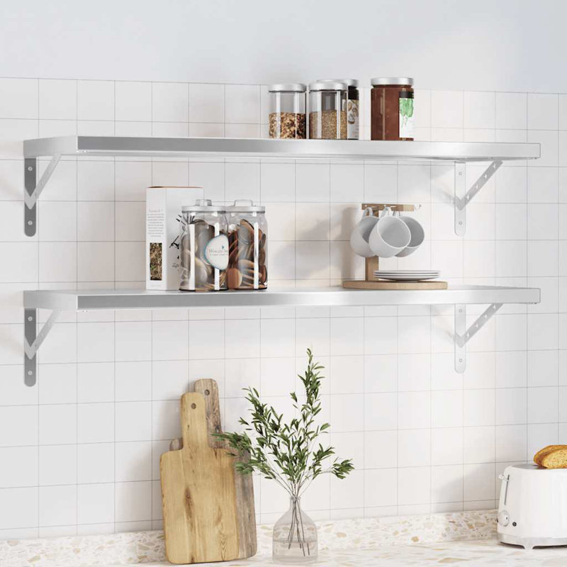 Roheel Stainless Steel Bracket Shelf, Silver, 3cm H x 100cm W x 30cm