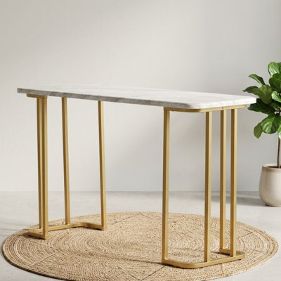 Marilla Console rectangulaire dorée / blanche en faux marbre avec structure en métal doré