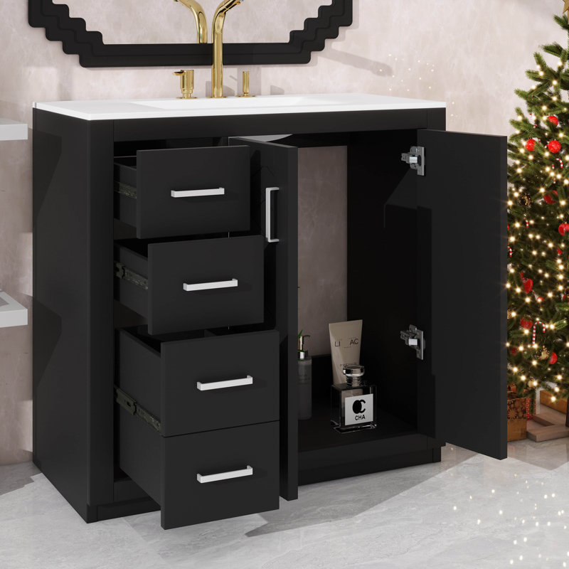 Meuble-lavabo 36 po avec lavabo en céramique, Noir