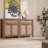 Buffet Cabinet Sideboard With Storage, Rattan Accent Cabinet With Doors Drawer, Boho Credenzas Farmhouse Buffet Table Console Coffee Bar Cabinet For Entryway Living Room, Natural Oak