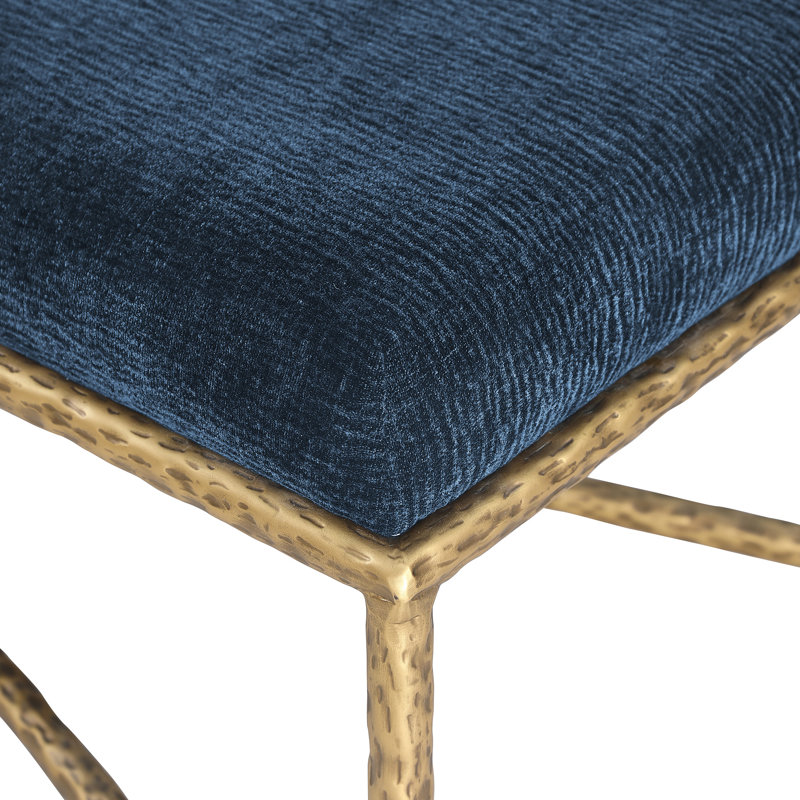 Banc en tissu Iyania Chenille, Tissu chenille bleu marine, Doré