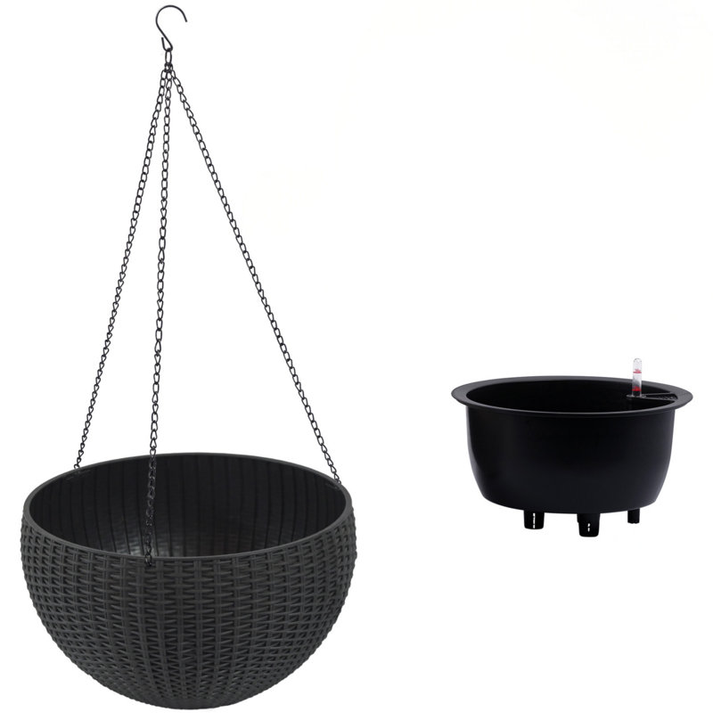 13.4 Inch Self-watering Hanging Rattan-inspired Planter Large Capacity, Root-rot Resistant Water Storage With Water Level Indicator, Dual-use For Indoor & Balcony Decoration Pack Of 2