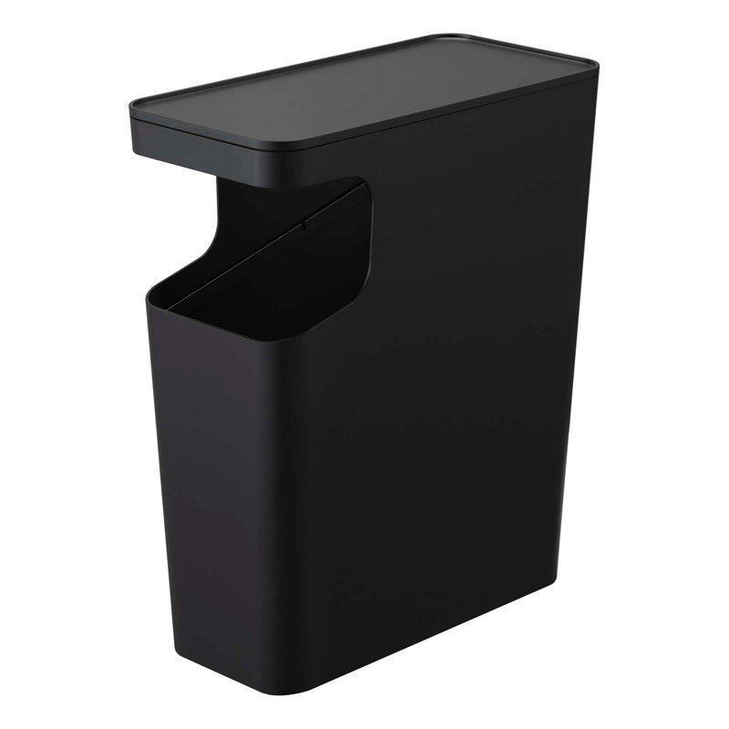 Black Plastic Slim Side Table with Trash Can