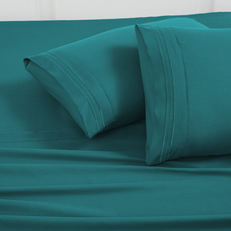 Taies d'oreiller luxueuses en microfibre brodée (paquet de 2) par Sweet Home Collection®, Taie d'oreiller très grande, Teal