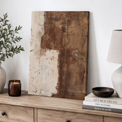 Abstract Shape "Warm Dark Brown Neutral Modern Organic Artwork, Minimalist Rustic Living Room Wall Pictures, Large Framed Canvas Giclee Print Wall Art"