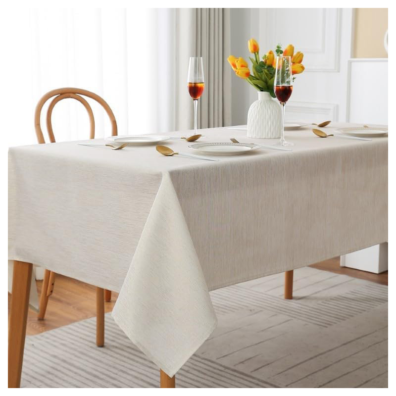 Home Decorative Glitter Rectangular Round Tablecloth Washable Table Cover, Cream