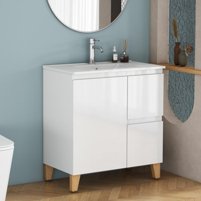 Meuble-lavabo de salle de bain avec lavabo, armoire de rangement avec 1 porte et 2 tiroirs