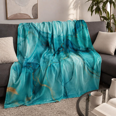 Jeté en peluche abstrait bleu tourbillon, couverture en molleton confortable à motif de marbre artistique pour canapé-lit Home Decor