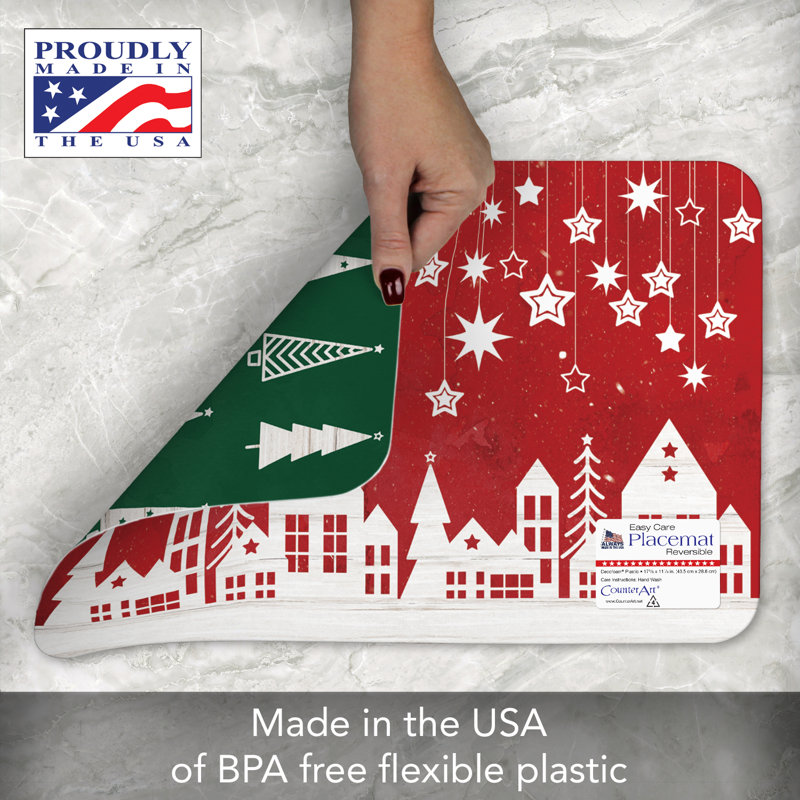 Scandinavian Christmas Reversible Plastic Placemats Set of 4