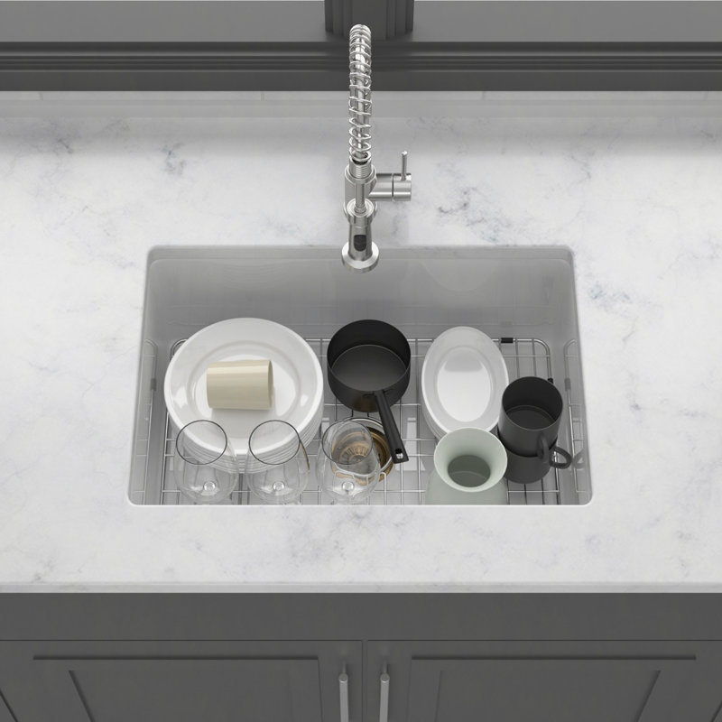 Évier de cuisine encastré 27 "x 19" x 10 "en argile réfractaire à double cuve en porcelaine blanche