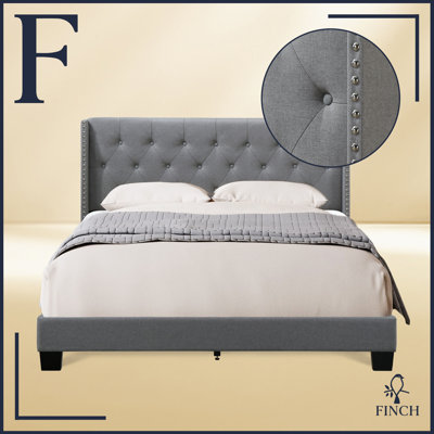 Adler Upholstered Platform Bed with Diamond-Stitched Wingback Headboard