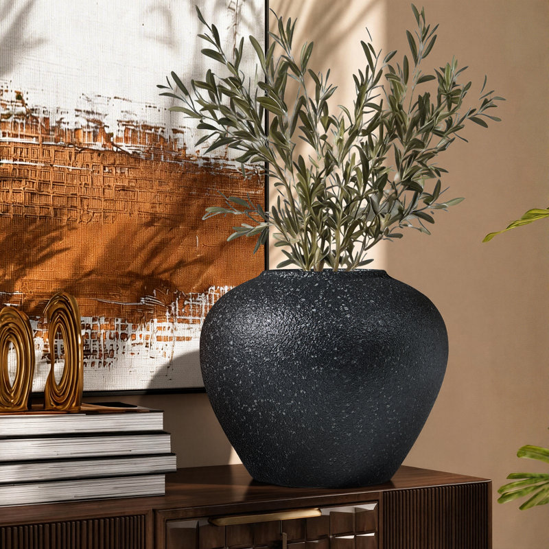 Handmade Ceramic Table Vase, Granular Texture & Matte Finish Ceramic Vase with Mottled Glaze, Simple Natural Texture & Minimalist Style Decor Piece