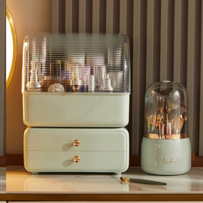 Ultimate Vanity Makeup & Skincare Organizer with Brush Holder, Lid & Drawers - Perfect for Countertop, Bathroom, Dresser - Ideal Gift
