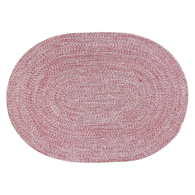 Etherton Farmhouse Braided Cotton Red/White Area Rug, Oval 8' x 10'