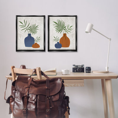  Midcentury Palm Vases 2 PC Framed Floater Canvas Set by Natalie Carpentieri