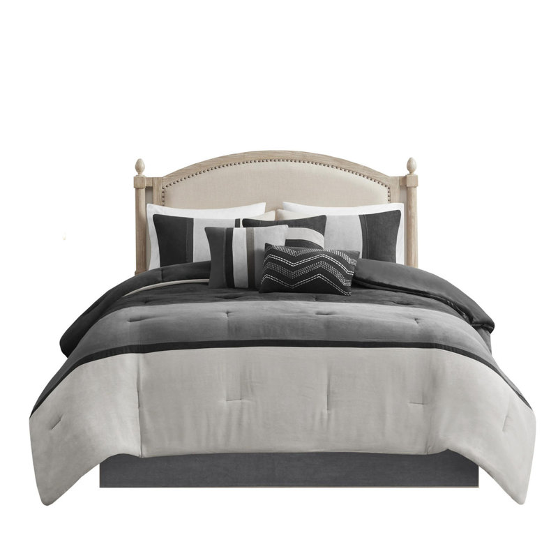 Ensemble d'édredon en faux suède 7 pièces, Édredon de très grande taille et 6 pièces suppl, Noir