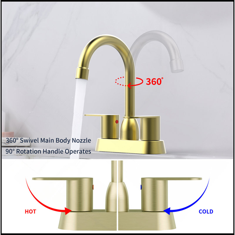 Robinet pour salle de bain à 2 poignées en nickel brossé à 2 poignées, Or brossé