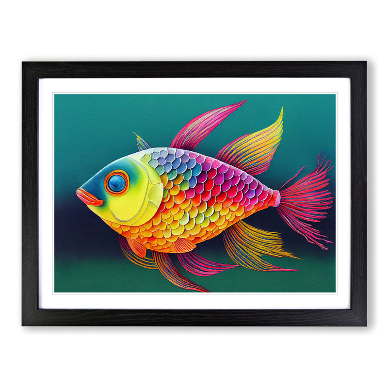 XH1022-3860X Fish Vol.2 1 Piece Single Picture Frame Painting, 25cm H x 34cm W x 2cm D, Black
