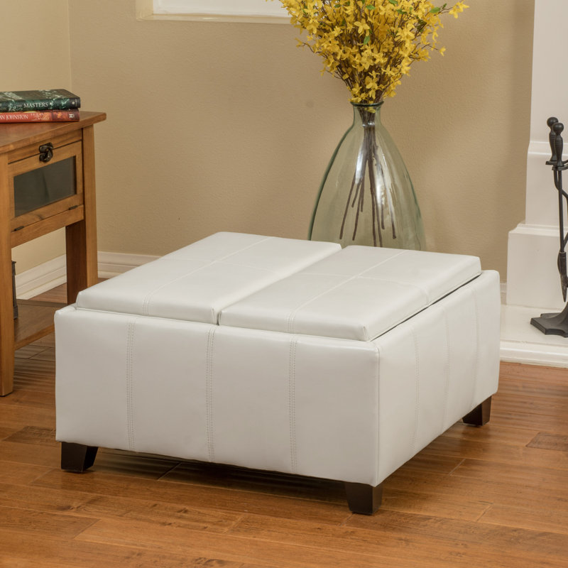 Danvers Faux Leather Ottoman, Gray Faux Leather