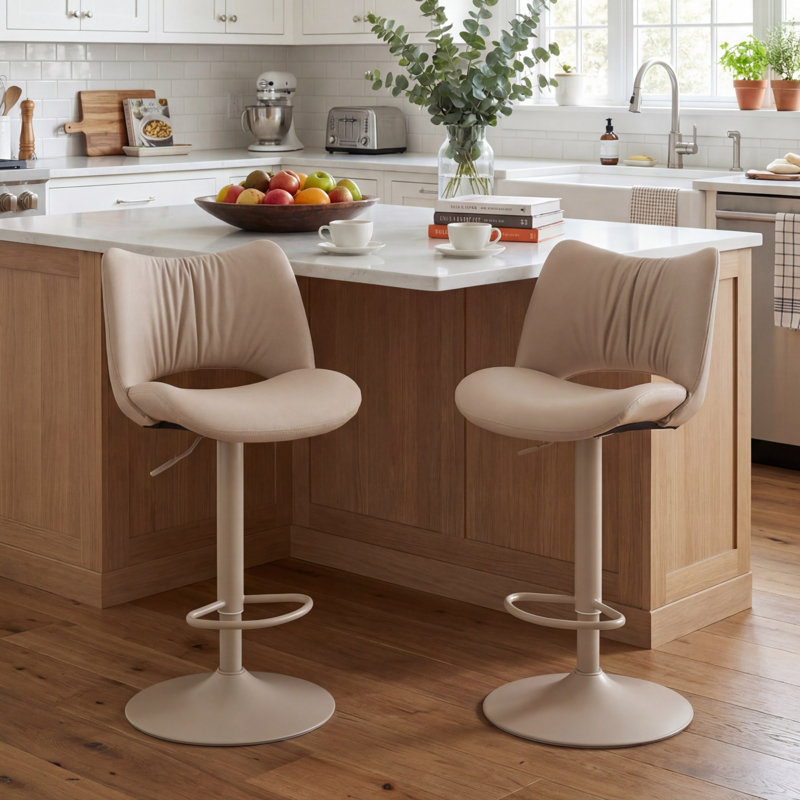 Guzzi Swivel Adjustable Height Bar Stool Modern Counter Stool Faux Leather Barstools With Metal Frame, Khaki