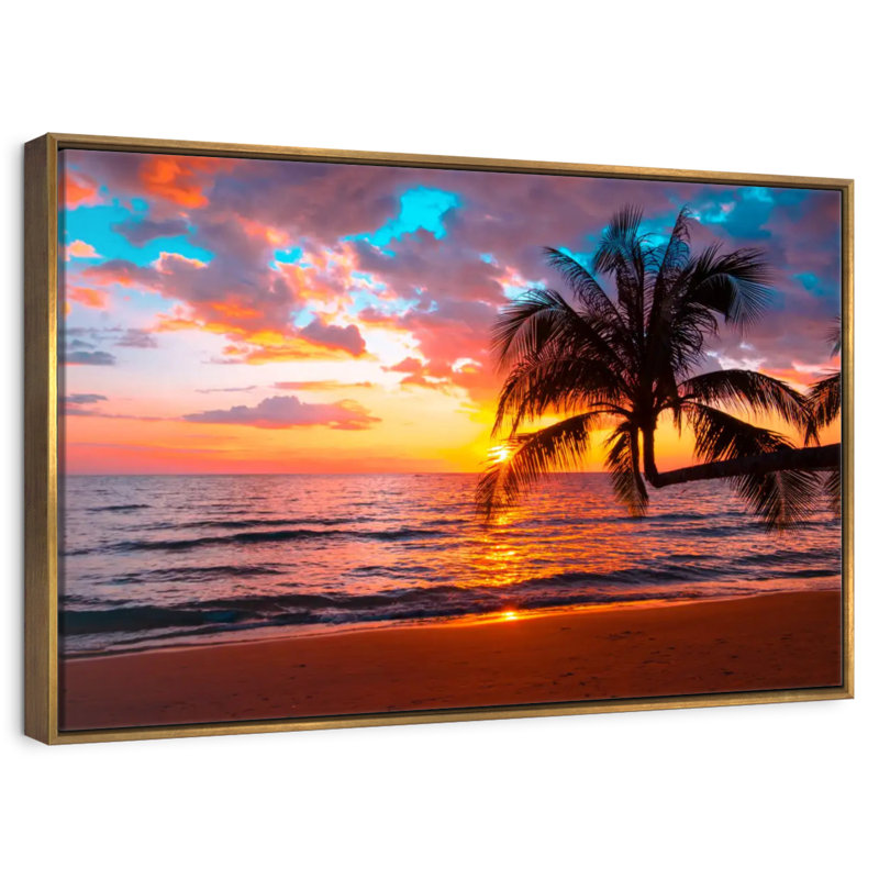 Coucher de soleil sur l'île, Cadre flottant doré, 40 po x 27 po