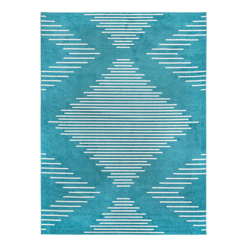 Tapis bleu à motif géométrique, Rectangle 10 pi x 13 pi 1 po