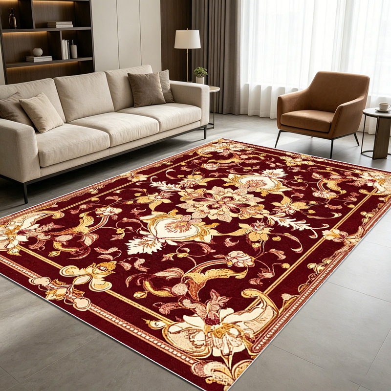 1PC Vintage Floral Damask Burgundy area rugs for Living Room, Soft, All seasons, Easy-maintain, Washable Indoor mat, Farmhouse suitable for dining table, entryway, bedroom, home office, hallway, patio, Home Decor, Outdoor Decor.