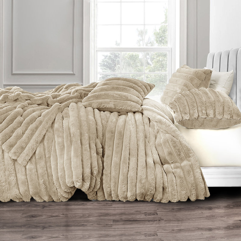 Polyester Solid Colour Duvet Cover Set, King Duvet Cover + 2 Standard Pillowcases, Beige
