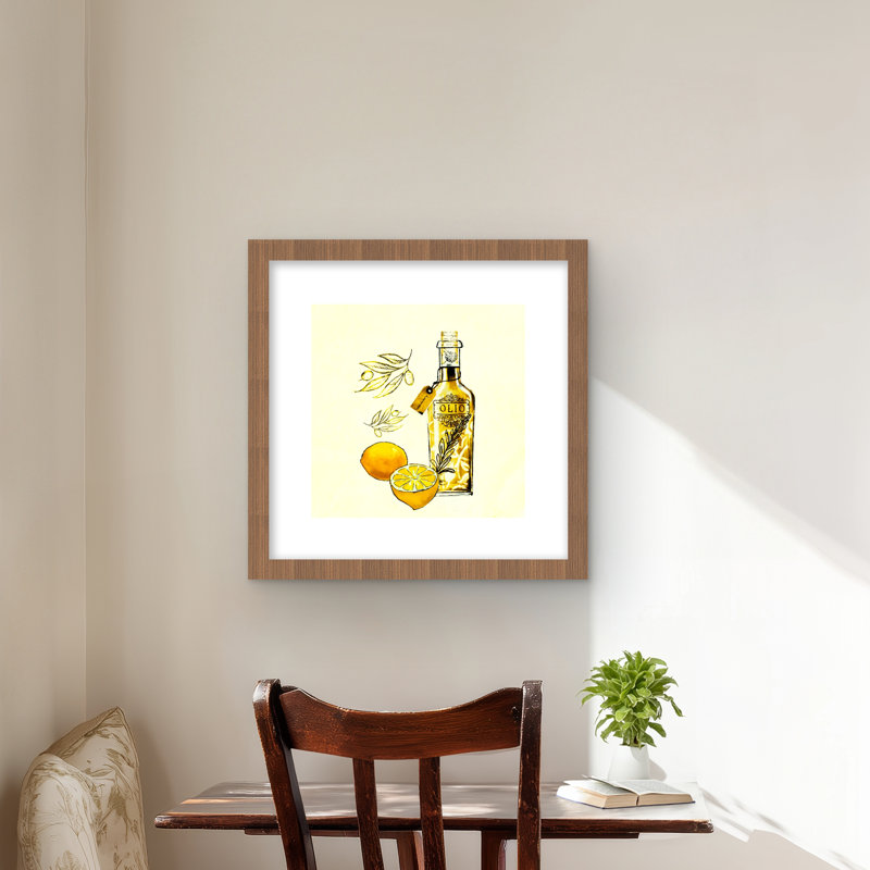 Huile d'olive et citrons | Reproduction encadrée jaune, Brun, H 16 po x l 16 po