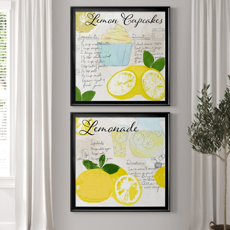 «Lemon Cupcakes», ensemble de 2 reproductions d'impressions, H 34,5 po x l 69 po x P 1,5 po, Toile encadrée noire