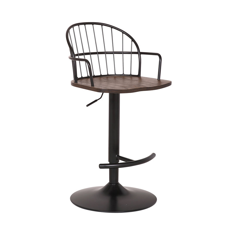 Tabouret de bar rotatif à hauteur ajustable avec accoudoirs et base en bois et métal Virgilina, Noyer