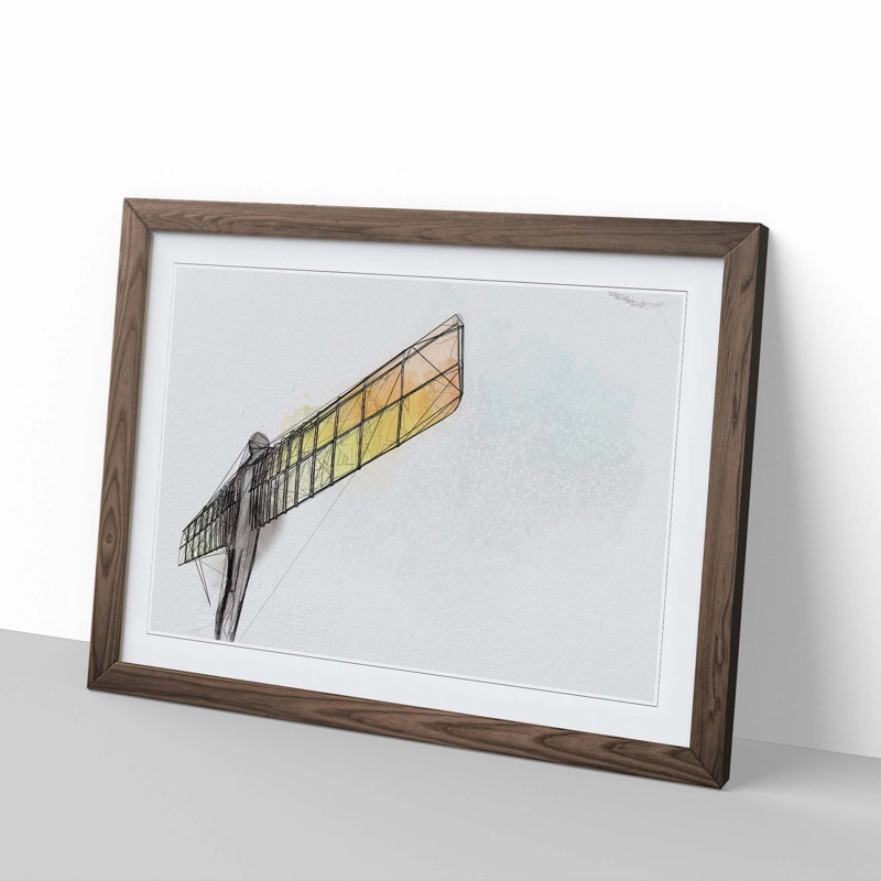 Angel of the North in Gateshead in Abstract - Picture Frame Graphic Art Print, 27cm H x 36cm W x 2cm D, Walnut Framed