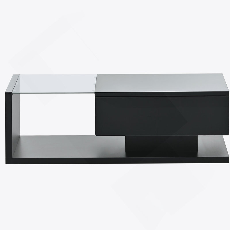 Table basse moderne avec verre trempé, Noir