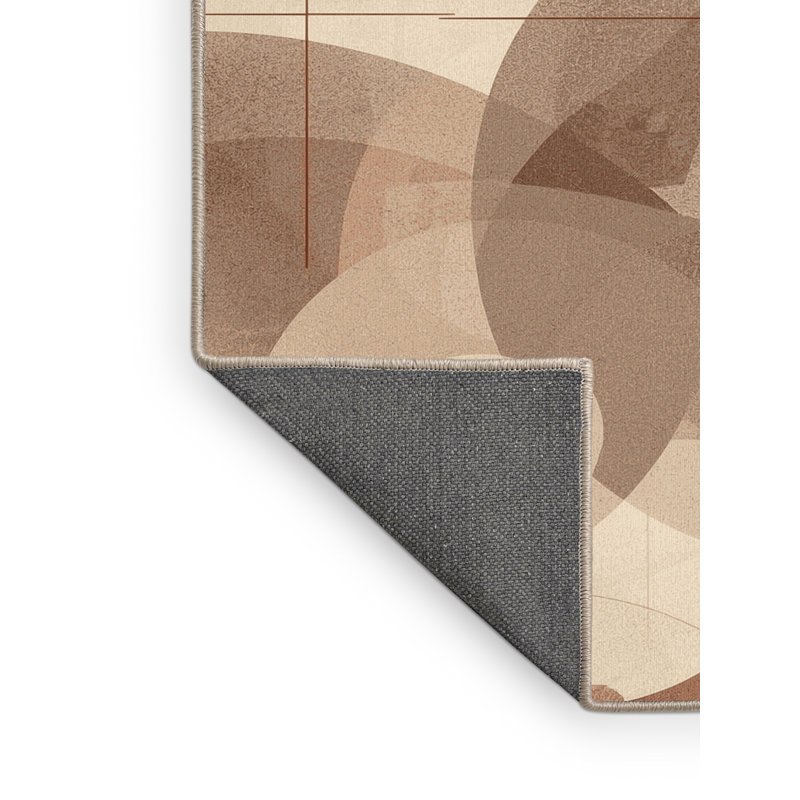 Tapis beige moelleux moelleux à motif géométrique Lotus, Rond 4 pi