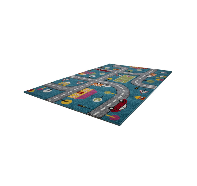 Tapis abstrait bleu / gris Howton, Rectangulaire 3 pi 11 po x 5 pi 3 po