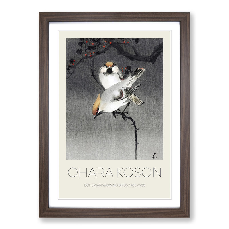 Bohemian Waxwing Birds by Ohara Koson - Picture Frame Art Prints, 65cm H x 48cm W x 2cm D, Walnut
