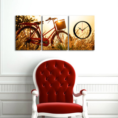 Stylish 3-Piece Decorative Canvas Wall Clock Set, Suede Canvas, Total Size: 35.4 x 15.0 inches | 100% Wooden Frame, Thickness: 1.2 inches | Perfect for Home Decor, Modern Aesthetic & Unique Timekeeping