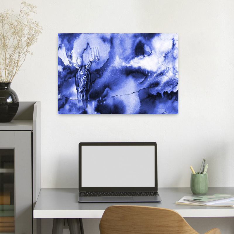 Mystérieux cerf bleu abstrait rêveur éthéré forêt de cerfs, art mural, H 16 po x l 24 po