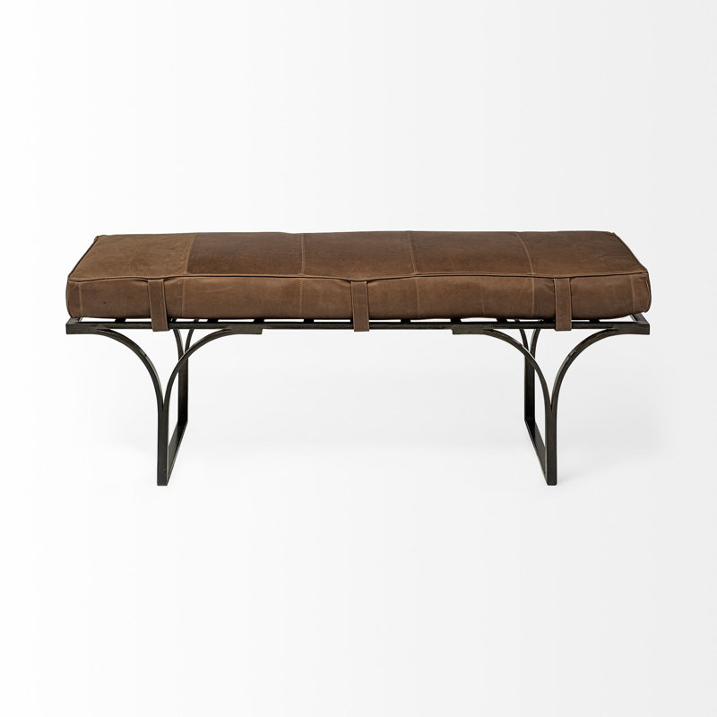 Magnolia Upholstered Bench, Caramel Genuine Leather
