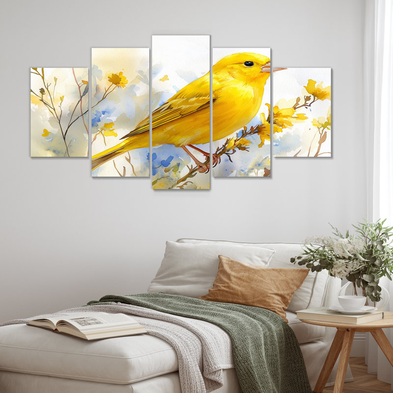 Oiseau pinson sur une tige de fleur sauvage IV - décoration murale oiseau - art mural moderne