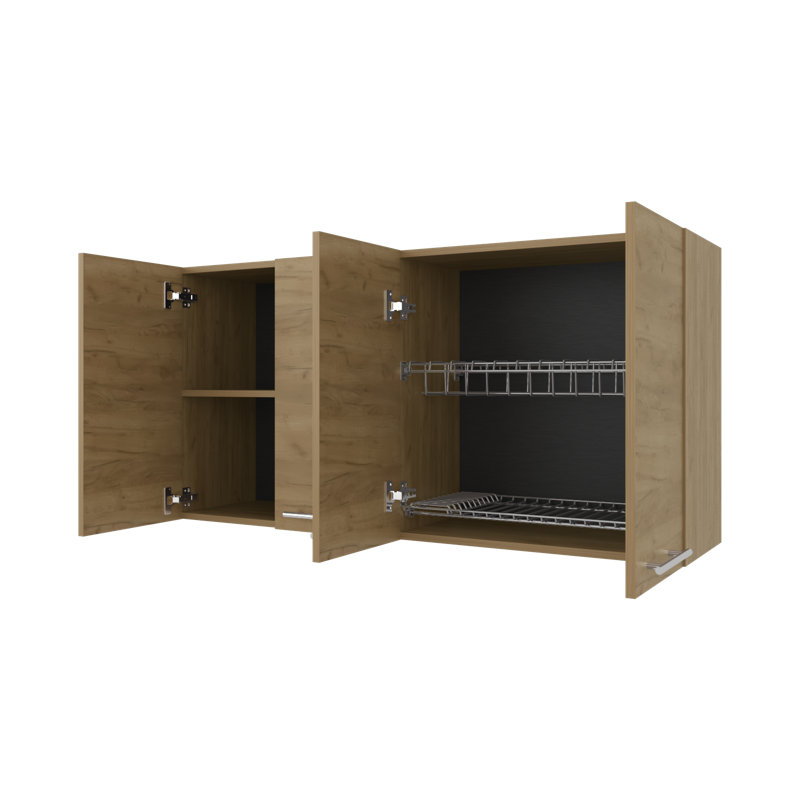 Armoire murale de cuisine avec quatre portes et compartiments de rangement Jewlia, Chêne naturel