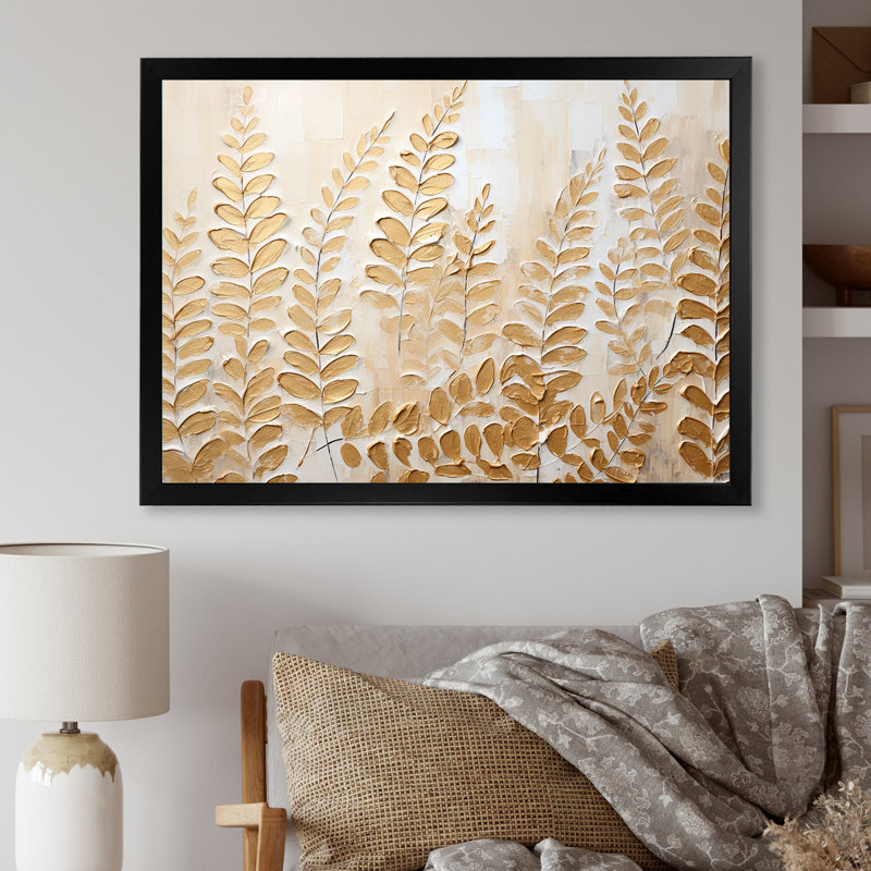 Fougères dorées, escapade silencieuse sur toile, Cadre simple noir, H 12 po x l 20 po x P 1 po