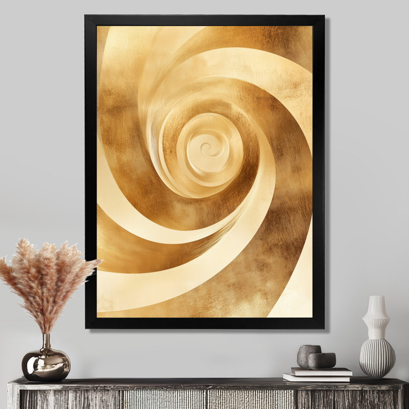 Flux en spirale doré beige doré III - Tableau encadré en spirales abstraites, H 32 po x l 16 po, Black Picture Framed