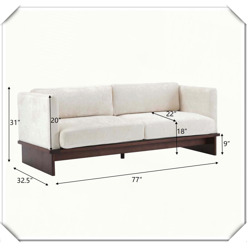 Canapé moderne à 3 places Boucle avec accoudoirs carrés et base en bois massif, Beige