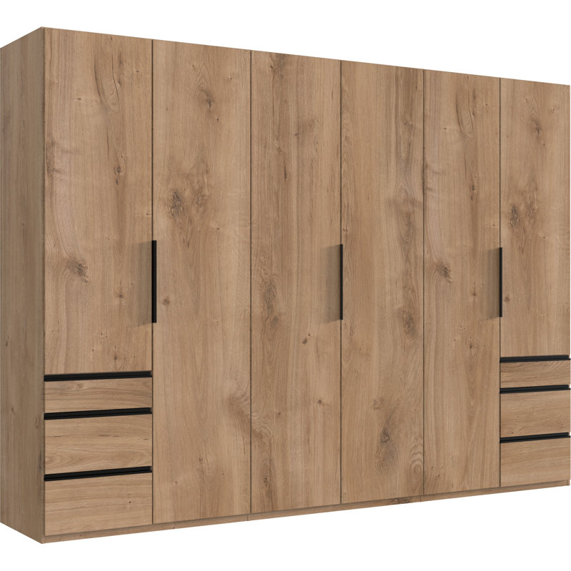 Guardino 6 Door Wardrobe, 216cm H x 300cm W x 58cm D, Plank Oak